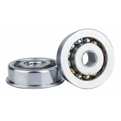 Close-tolerance conveyor roller bearing with 3/4 in axle size, 2 in bearing OD, and 3/4 in overall width. Rated for 240 lb load capacity. Suitable for light-duty material handling systems such as package conveyors and assembly lines where smooth roller rotation at low speeds is required.