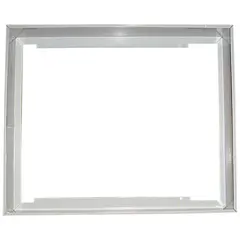 White surface-mount frame for electric wall and ceiling heaters. Outside dimensions 19.71 in x 16.15 in. Fits heaters rated 2400/4800 kW. Compatible with Dayton models 2HAD5, 2HAD7, 2HAD8, 2HAD9, 2HAE1, 3END1, 3END2, 3END5, 3END6, 3END7, 3END8, 3END9, 3ENE1, 3UF59, 3UF60, 3UF61, 3UF62, 3UF63, 3UG55, 3UG56, 3UG57.