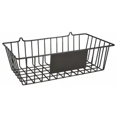 This wall-mounted tray holds up to 15 pairs of safety eyewear. Constructed from black PVC-coated steel, it measures 4 1/2 inches high by 15 3/8 inches wide. Suitable for organizing eyewear in industrial environments where quick access is needed.