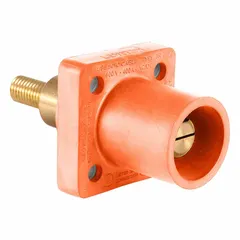 This male receptacle from the Series 16 line features a straight taper nose mating configuration and threaded stud terminations. Rated for 400 A, it is suited for high-current electrical connections in industrial power distribution and heavy machinery applications.