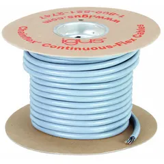 This continuous flexing exposed run tray cable is designed for use in cable carriers and moving equipment where repeated bending occurs. It features 4 conductors of 14 AWG, an unshielded design, and a gray PVC jacket. Minimum bend radius factor is 5 x OD for fixed installations and 7.5 x OD for flexible applications. Sold by the foot.