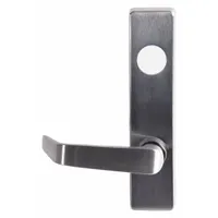 Chrome-finished lever trim for exit push bars, suitable for doors up to 48 inches wide. ADA compliant outside trim type lever for commercial openings requiring secure access control