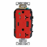 USB Receptacle: Duplex, 5-20R, 1 USB Ports, USB Type A/C, Red, 125V AC, 20 A (MPN T5833-HGR)