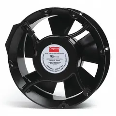 This Dayton axial fan features a 6 3/4-inch diameter and 2-inch depth, making it suitable for installations with limited space. The aluminum housing provides corrosion resistance, and the IP33 rating allows use in indoor environments with limited moisture exposure. It operates on 120V AC power with terminal connections for secure wiring. Typical applications include general ventilation, cooling of electronic enclosures, and air movement in industrial or commercial spaces.