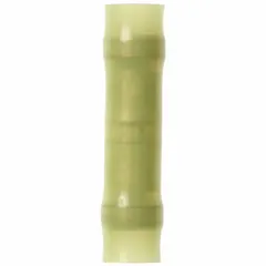 Nylon-insulated butt splice connector for joining two wires end-to-end. Accepts wire sizes 12 AWG to 10 AWG, rated 600 V. Suitable for use in electrical systems requiring secure, insulated connections. Pack quantity of 500.