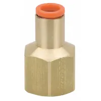 Brass push-to-connect adapter fitting with white finish, connecting 12 mm OD tubing to a 1/2" BSPT threaded port. Used in pneumatic and fluid-handling systems for secure, leak-free connections in industrial automation and material handling applications