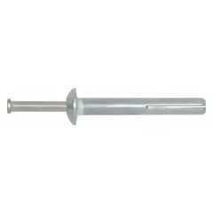 These metal removable nail drive anchors are designed for fastening fixtures, conduit, and equipment to concrete, block, or brick. Each anchor features a mushroom head and is made of Zamac alloy. Overall length is 1-1/2 inches. Sold in a pack of 100.