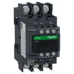 This SCHNEIDER non-reversing IEC contactor features 3 poles and 3 normally open contacts rated at 40 A. It operates with a 48V AC coil at 60 Hz and includes integrated surge suppression. Typical applications include switching and controlling three-phase circuits in motor control, lighting, and HVAC systems.