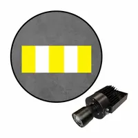 This 50 W LED projector casts a Yellow/White Stripe legend onto floors to define safe pedestrian walkways. It includes the projector with lens and uses White/Yellow laser color to create a virtual boundary. Typical applications include separating foot traffic from forklifts and machinery in industrial facilities