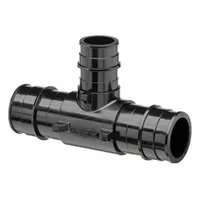 Expansion polymer barbed tee fitting with three barbed connections. Two ports have a 13/16 in inside diameter, and the third port has a 19/32 in inside diameter. Designed for use in PEX plumbing systems to create branch connections in potable water and hydronic heating applications
