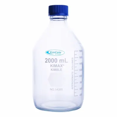 KIMBLE Media Bottle: 5 L, Screw-On, GL 45, 330 mm, Colorless, Closure Included - Glass Lab Media Bottles