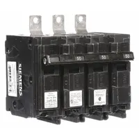 Three-pole, bolt-on miniature circuit breaker rated 50 A at 120/240V AC, three-phase, with shunt trip. Part of the BL series, it has a maximum AIR rating of 22 kA at 240V AC. Designed for use in Siemens P1 panelboards to provide overcurrent protection in commercial and industrial power distribution systems