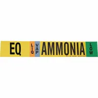 Ammonia adhesive pipe marker for LIQ/VAP phase at Low IIAR pressure level. Fits pipe outer diameter 8 inches and larger. Supplied without arrows. Used to identify ammonia piping systems in industrial refrigeration applications