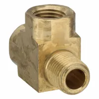 This threaded pipe tee is used to split or combine fluid flow in branch connections. Constructed from C37700 brass, it has a 1/4 in x 1/4 in x 1/4 in configuration and a maximum operating pressure of 1,000 psi. Overall length is 1 21/32 in