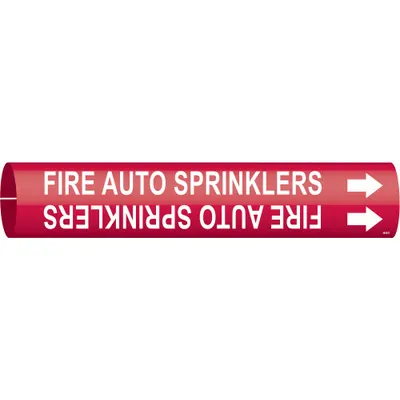 BRADY Pipe Marker: Fire Auto Sprinklers, Red, White, Fits 4 to 6 in Pipe O.D. - Fire Auto Sprinklers Snap-On Pipe Markers
