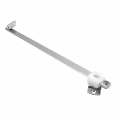 The SUGATSUNE HS-240 is a 304 stainless steel lid support used for positioning hinged covers on enclosures, cabinets, and access panels. It has an overall height of 1 37/64 in and an overall width of 1 3/16 in.