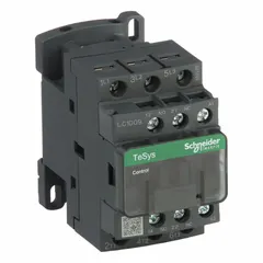 Non-reversing IEC contactor with 3 poles and 3 normally open contacts. Rated at 9 A with a 240V AC coil. Suitable for switching three-phase motors, lighting, and other inductive loads in industrial and commercial applications.
