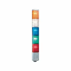 This steady light module provides a continuous amber visual signal for industrial status indication. It operates at 24V DC and features an amber lens with a 3-inch overall diameter and 3 5/8-inch overall height. Commonly used on machinery, conveyor lines, and process equipment to indicate warnings or intermediate states.
