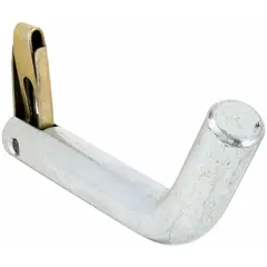 This spring clip is made from carbon steel with a clear zinc-plated finish. It has a 5/8-inch pin diameter and 4-inch overall length. The clip is used to secure a trailer coupler to a hitch receiver in towing applications.