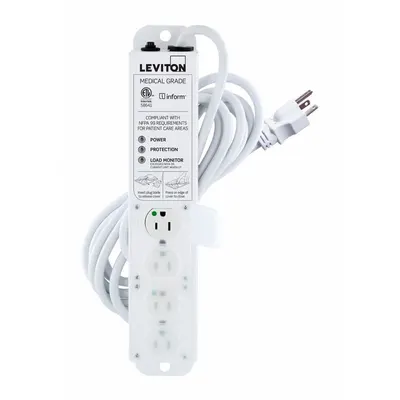 LEVITON Outlet Strip: 4 Outlets, 15 ft Cord Lg, 644 J Rated Energy, 15 A Current - Healthcare Surge Protectors