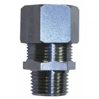 Straight metallic cable grip with 1/4 in MNPT box connection, accepting cord diameters from 0.19 in to 0.25 in. Stainless steel body with red color-coded grommet. Rated IP66 and Class II, Division 1 & 2 for hazardous locations. Suitable for sealing and securing cables in junction boxes or enclosures