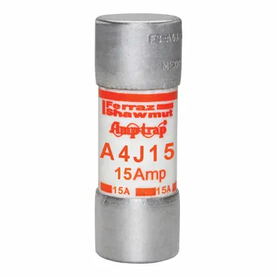 MERSEN Fuse: A4J Series, Class J, Cylindrical Body, Fast-Acting, 15 A, 600 V AC - Fast-Acting Cylindrical Fuses