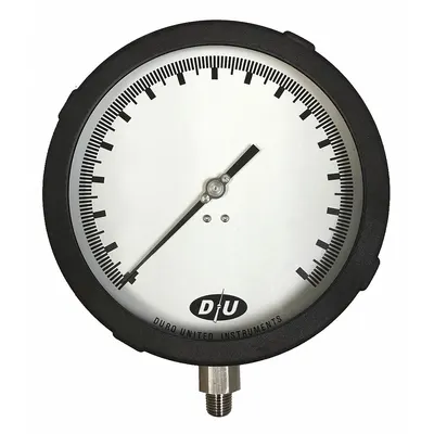DURO Industrial Compound Gauge: Back Flange, 0 psi to 15 psi, 6 in Dial, 1/4 in NPT Male - Back-Flange Panel-Mount with Stainless Steel Wetted Parts