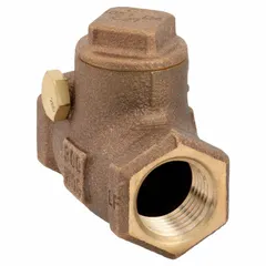 This lead-free bronze inline swing check valve features a 1/4 in pipe size with FNPT x FNPT connections. The swing check mechanism allows flow in one direction and prevents backflow. Suitable for use in water systems where low lead content is required.