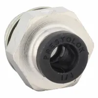 This nickel-plated brass tube fitting features a Push-to-Connect x MBSPP configuration, connecting 1/4 in OD tubing to 1/4 in pipe threads. The silver-finished fitting provides a secure, tool-free connection for pneumatic or hydraulic fluid systems in industrial applications
