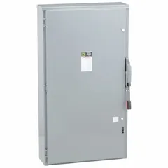 Fusible safety switch rated 400 A, 600V AC, three-phase. Galvanized steel enclosure suitable for indoor and outdoor use. Provides a visible disconnect means for electrical systems in industrial and commercial applications.
