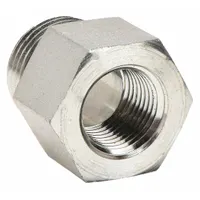 This carbon steel straight adapter connects male and female NPT threaded ports in high-pressure hydraulic systems. Rated for maximum operating pressure of 5,000 psi, it is suitable for fluid power applications in industrial machinery and mobile equipment