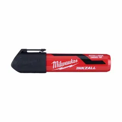 This general purpose ink marker features a chisel tip for producing both fine and broad lines. The black ink dries in less than 30 seconds, suitable for marking on metal, plastic, and other surfaces in construction, fabrication, and warehouse settings. The marker has a plastic body and standard actuation style.