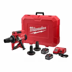 This cordless PEX expansion tool kit operates on the M18 FORCE LOGIC platform and includes an 8 Ah battery. It is designed for expanding PEX tubing up to 3 inches in diameter, suitable for plumbing and radiant heating system installations.