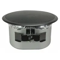Passive 2-way ceiling-mount speaker for indoor use. Features 8 ohm impedance, overall width 14 3/4 inches, overall height 9 inches. Suitable for distributed audio in commercial spaces such as offices, retail stores, and conference rooms