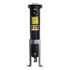This Parker bag filter housing is constructed of 304 stainless steel with a swing bolts closure cover. It accepts Bag Trade Size 2 filters and features 2-inch NPT connections. Rated for 80 gpm flow at 175 psi maximum pressure, it is used for industrial liquid filtration to remove particulates from water, chemicals, and process fluids.