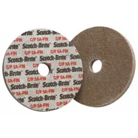 This SCOTCH-BRITE CP-UW unitized wheel is designed for light deburring and finishing on carbon steel and soft metals. It features a fine aluminum oxide abrasive, a 2-inch diameter, 1/8-inch width, and 1/8-inch arbor hole. Suitable for precision surface preparation and edge blending in industrial maintenance and fabrication applications