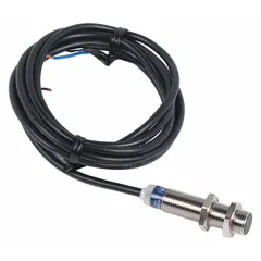 Shielded cylindrical inductive proximity sensor with non-terminated cable and normally open output. Accepts supply voltage of 24-240V AC or DC. Used for non-contact detection of metal objects in industrial automation, packaging, and material handling systems.