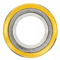 Spiral-wound gasket with graphite filler and 304 stainless steel winding, designed for 6 in pipe flanges. Outer diameter is 9 7/8 in. Buckle-resistant construction provides sealing in high-temperature and high-pressure piping systems, such as steam, oil, and gas lines