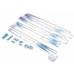This galvanized steel hinge kit provides maintenance access for wall-mounted belt drive exhaust fans with a 40-inch square base. Includes two hinge braces, two draw latches, and a hardware package. Complies with NFPA 96 standards for upblast fans.