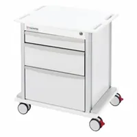 This medical procedure cart from MARKETLAB is constructed of aluminum with a white cabinet and white drawer. It features two swivel casters and two swivel casters with brakes for maneuverability and stability. Suitable for organizing and transporting supplies in clinical environments
