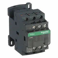 This SCHNEIDER IEC contactor is a non-reversing, 3-pole device with three normally open contacts, rated for 18 A and a 208V AC coil. It does not include integrated surge suppression. Typical applications include motor starting, lighting control, and power switching in industrial and commercial electrical systems.