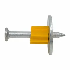 Pack of 100 pins for powder-actuated tools. Overall length 1-1/4 in, head diameter 0.3 in, shank diameter 9/64 in. Used for fastening materials to concrete, steel, or masonry substrates.