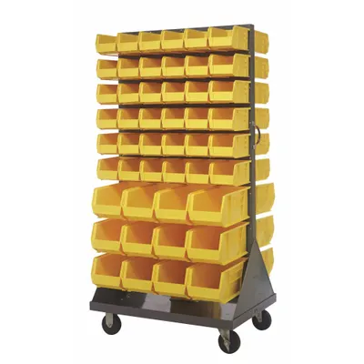 QUANTUM STORAGE SYSTEMS Mobile Louvered Floor Rack: 36 in x 24 in x 72 in, 96 Bins Included - Vertical Mobile Louvered Racks with Bins