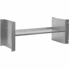 Steel tray for truck boxes, silver finish, 35 3/16 in length, 14 in overall height. Includes a shelf. Used to organize tools and equipment within truck storage compartments.
