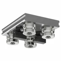 This GV3 standard carriage is designed for use with 44 mm rail width in linear motion systems. It features an aluminum carriage body and stainless steel rollers, with a carriage height of 35.8 mm. Integrated slide lubricators are included for maintenance. Suitable for applications requiring precise, low-friction movement such as automation and material handling
