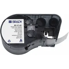 Combined label and ribbon cartridge for M511 printer series. Contains white matte polyester labels measuring 1/4 in x 1 3/64 in. Used for asset tags, wire marking, and component labeling in industrial settings.