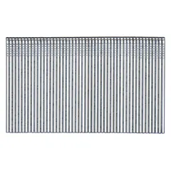 Collated finishing nails with chisel point for trim, cabinetry, and molding applications. 2.5" length, T head, smooth steel finish, plain shank. Pack of 2,500.
