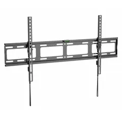 Fixed television mount constructed from steel with a powder-coated black finish. Designed for wall mounting, it supports televisions up to 132 lb. Includes mounting hardware for installation. Suitable for securing flat-screen TVs flush against a wall in commercial or residential settings.
