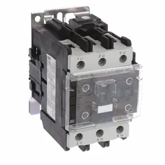 This non-reversing IEC contactor from Dayton features three poles with three normally open (NO) contacts, rated for 80 A and a 24V AC coil. It is designed for switching electrical loads in industrial motor control and automation systems, such as conveyors, pumps, and compressors. The contactor does not include integrated surge suppression.