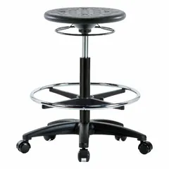 Polyurethane Lab Stool, 22-32 in Height, 13 in Seat, Fiberglass Base, 5 Casters